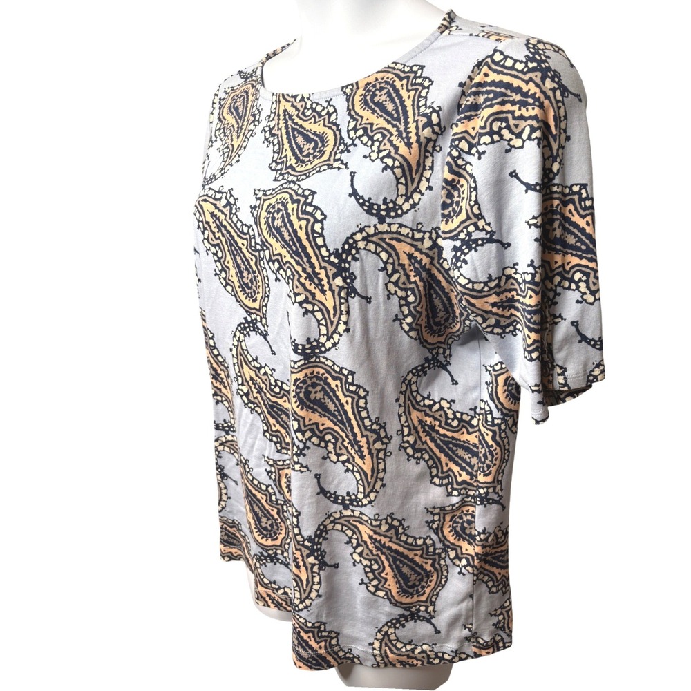 CHICO'S Womens Blue Paisley Short Sleeve Top Sz 3/XL Boho Coastal Breathable - Picture 2 of 10